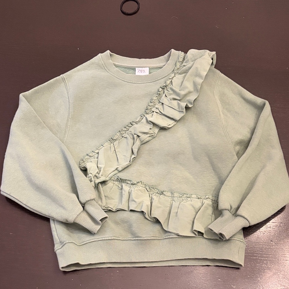 Zara Kids Sage Green Ruffle Sweatshirt